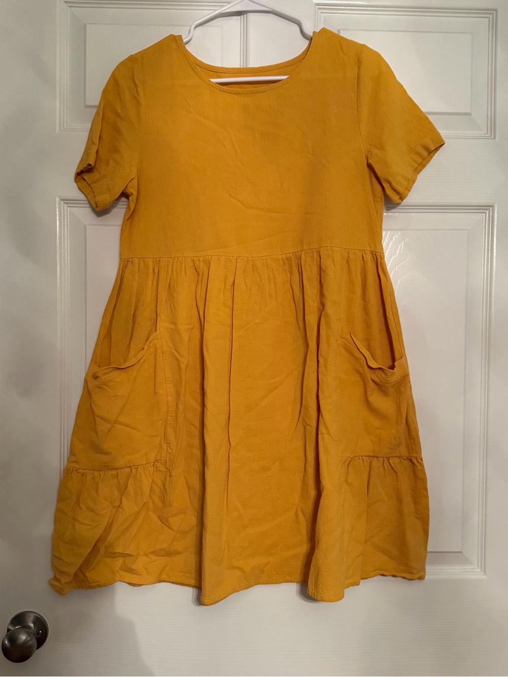 Women’s Tiered Short Sleeve Dress with Pockets - Mustard